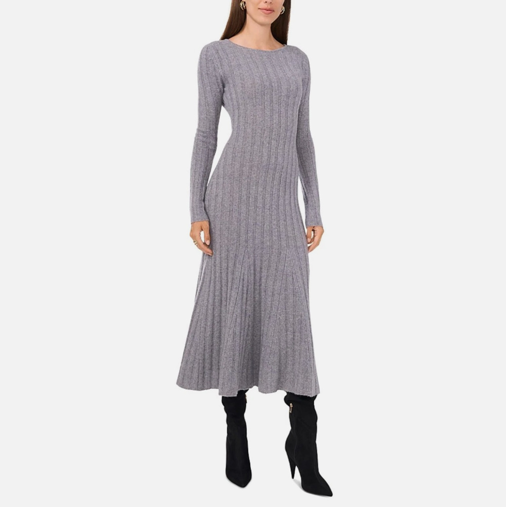 Vince Camuto Women Crewneck Midi Sweater Dress Heather Gray Size M